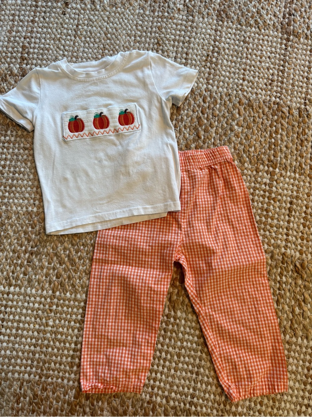 Smock Pumpkin and Orange Gingham Pants Set - 3 T